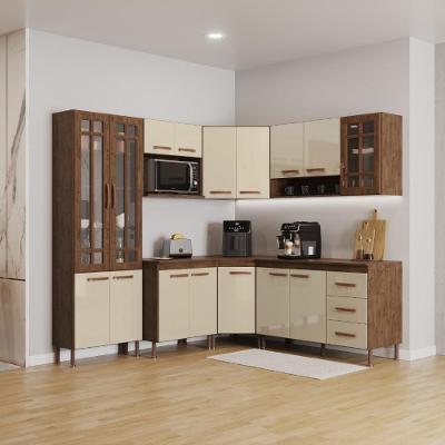 Cozinha Modulada Completa Lisboa 7 Peças 410cm 16 Portas 3 Gavetas Noce-off-white Fidelita Móveis