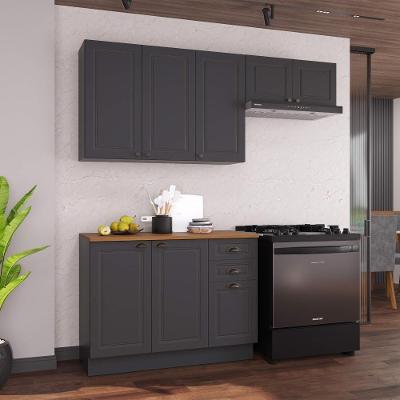 Cozinha Compacta Modulada Nara 8 Portas 2 Gavetas MDF Chumbo Fidelita Móveis