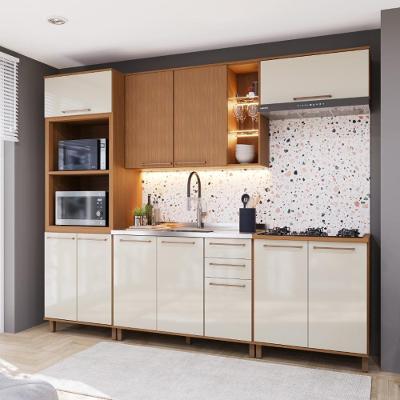 Cozinha Completa Modulada Berlim 11 Portas 2 Gavetas MDF-MDP 270CM Freijó Fidelita Móveis