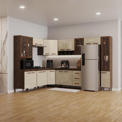 Cozinha Modulada Completa Lisboa 20 Portas 3 Gavetas MDF-MDP 515CM Noce-off-white