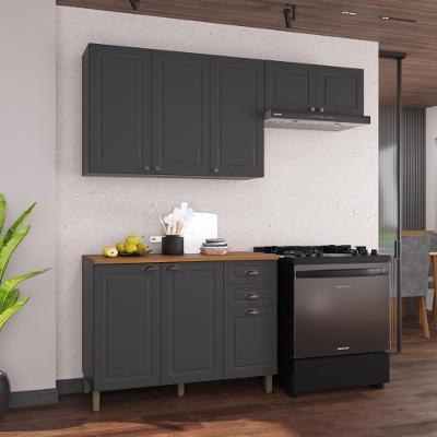 Cozinha Compacta Modulada Nara 8 Portas 2 Gavetas MDF 200CM Chumbo Fidelita Móveis