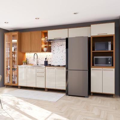 Cozinha Completa Berlim 14 Portas 3 Gavetas MDF-MDP 420CM Freijó-Off-white Fidelita Móveis