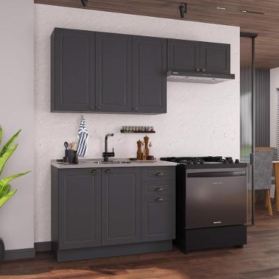 Cozinha Compacta Modulada Nara 8 Portas 2 Gavetas MDF 200CM Chumbo Fidelita Móveis