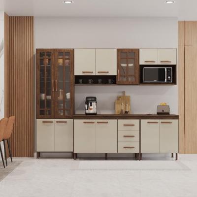 Cozinha Modulada Completa Lisboa 13 Portas 3 Gavetas MDF-MDP 260CM Noce-off-white
