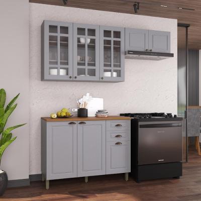 Cozinha Compacta Modulada Nara 8 Portas 2 Gavetas MDF 200CM Titânio Fidelita Móveis