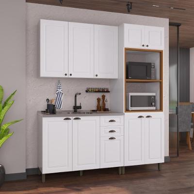 Cozinha Compacta Modulada Nara 10 Portas 2 Gavetas MDF Branco Fidelita Móveis