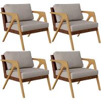 Kit 04 Poltronas Pietra L02 Couríssimo Marrom Linho Bege - 1