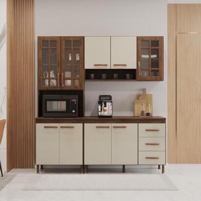 Cozinha Modulada Compacta Lisboa 9 Portas 3 Gavetas MDF-MDP 190CM Noce-off-white Fidelita Móveis
