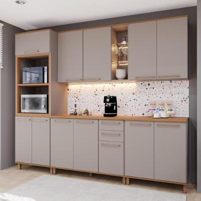 Cozinha Compacta Modulada Berlim 12 Portas 2 Gavetas MDF-MDP 270CM Camurça-Freijó Fidelita Móveis