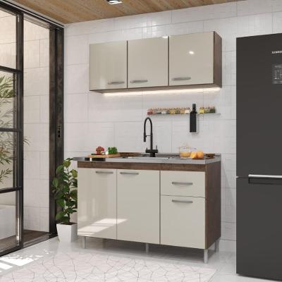 Cozinha Modulada Compacta 2 Peças Suiça 6 Portas 1 Gaveta MDF-MDP Creme Fidelita Móveis