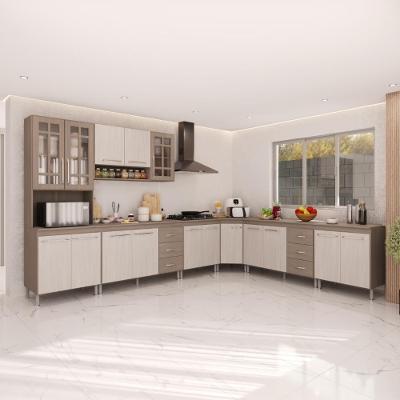 Cozinha Completa Modulada de Canto Paris 16 Portas 6 Gavetas MDF-MDP 600CM Nogal-salinas Fidelita