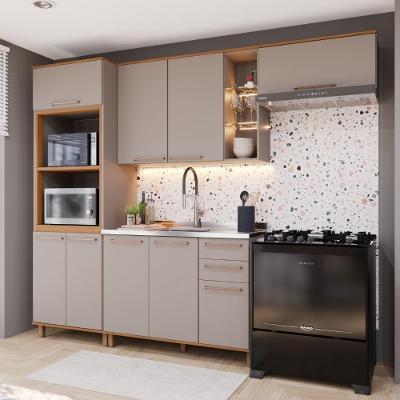 Cozinha Compacta Berlim 9 Portas 2 Gavetas MDF-MDP 270CM Camurça-Freijó Fidelita Móveis