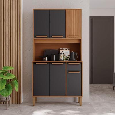 Cozinha Compacta Bari 6 Portas 1 Gaveta MDF-MDP 90CM Freijó e Chumbo
