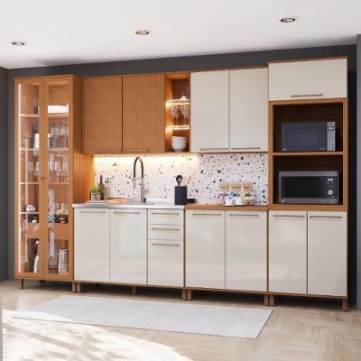 Cozinha Completa Modulada Fidelitá Berlim 14 Portas 3 Gavetas MDP 340CM Freijó Off-White