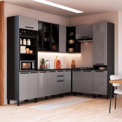 Cozinha Completa Modulada de Canto Mônaco 15 Portas 3 Gavetas MDP 469CM Chumbo Titânio Fidelita