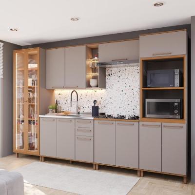 Cozinha Completa Modulada Berlim 13 Portas 3 Gavetas MDF-MDP Camurça-Freijó Fidelita Móveis