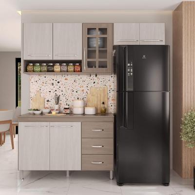 Armário de Cozinha Modulada Paris 7 Portas 3 Gavetas MDF-MDP 190CM Nogal-Salinas Fidelita Móveis