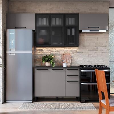 Armário de Cozinha Modulada Mônaco 7 Portas 3 Gavetas MDP 280CM Chumbo e Titânio Fidelita Móveis