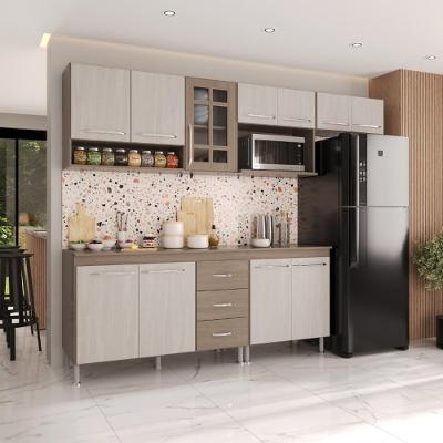 Armário de Cozinha Modulada Completa Paris 11 Portas 3 Gavetas MDF-MDP 260cm Nogal-salinas Fidelita