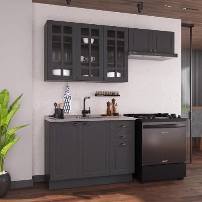 Cozinha Compacta Modulada Nara 8 Portas 2 Gavetas MDF 200CM Chumbo Fidelita Móveis