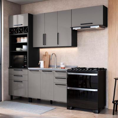 Armário de Cozinha Modulada Completa Mônaco 7 Portas 6 Gavetas MDP 270CM Chumbo-titânio Fidelita