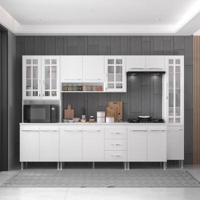 Armário de Cozinha Modulada Completa Viena 15 Portas 3 Gavetas 295CM Branco Fidelita Móveis