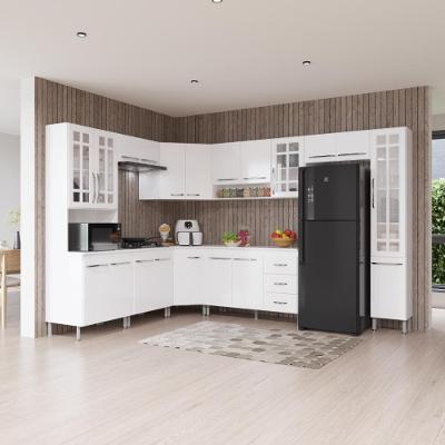 Armário de Cozinha Modulada Completa de Canto Viena 20 Portas 3 Prateleiras MDP 515cm Branco