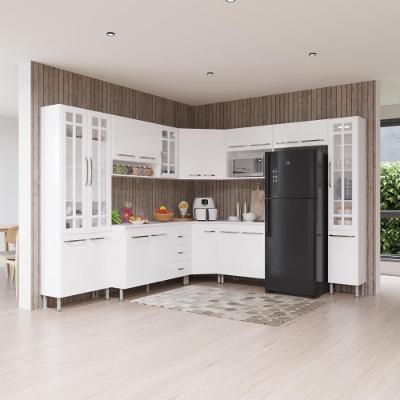 Armário de Cozinha Modulada Completa de Canto Viena 20 Portas 3 Gavetas MDF-MDP Branco Fidelita