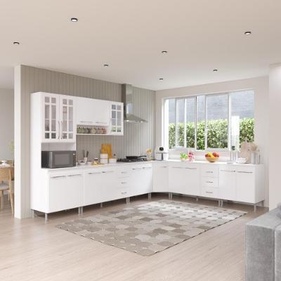Armário de Cozinha Modulada Completa de Canto Viena 16 Portas 6 Gavetas 600cm Branco Fidelita Móveis