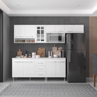 Armário de Cozinha Modulada Completa Viena 11 Portas 3 Gavetas 260cm Branco Fidelita Móveis