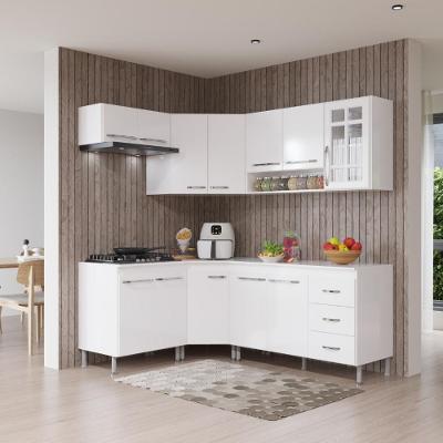 Armário de Cozinha Modulada Completa de Canto Viena 12 Portas 3 Gavetas MDF-MDP Branco Fidelita