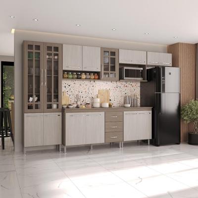 Armário de Cozinha Modulada Completa Paris 15 Portas 3 Gavetas MDP 330cm Nogal Salinas Fidelita