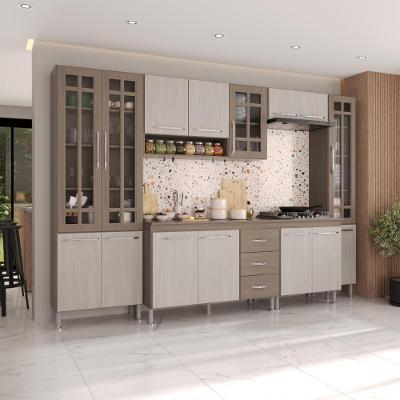 Armário de Cozinha Modulada Completa Paris 15 Portas 3 Gavetas MDP 295CM Nogal Salinas Fidelita