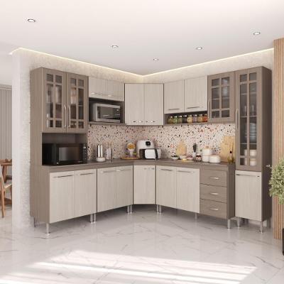 Armário de Cozinha Modulada Completa de Canto Paris 18 Portas 3 Gavetas MDF-MDP Nogal-salinas