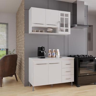 Armário de Cozinha Modulada Viena 2 Peças 5 Portas 3 Gavetas 120CM Branco Fidelita Móveis