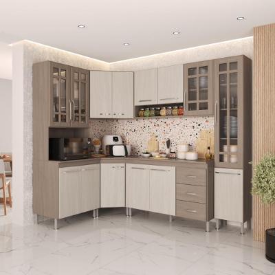 Armário de Cozinha Modulada Completa de Canto Paris 14 Portas 3 Gavetas Nogal Salinas Fidelita