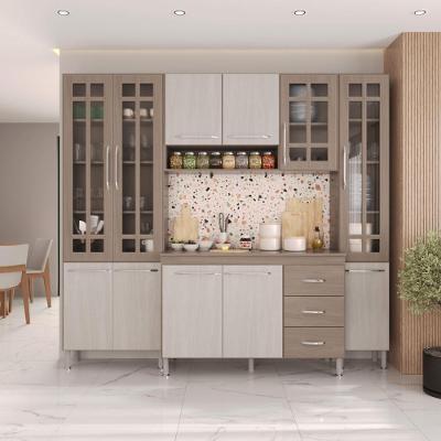 Armário de Cozinha Modulada Paris 4 Peças 11 Portas 3 Gavetas 225CM Nogal-salinas Fidelita Móveis