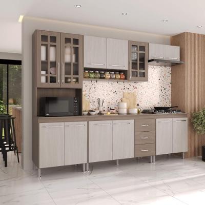 Armário de Cozinha Modulada Completa Paris 13 Portas 3 Gavetas MDP 260cm Nogal Salinas Fidelita