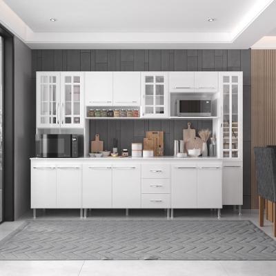 Armário de Cozinha Modulada Completa Viena 15 Portas 3 Prateleiras MDP 295CM Branco