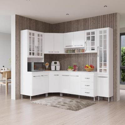 Armário de Cozinha Modulada Completa de Canto Viena 14 Portas 3 Gavetas MDF-MDP 375CM Marrom