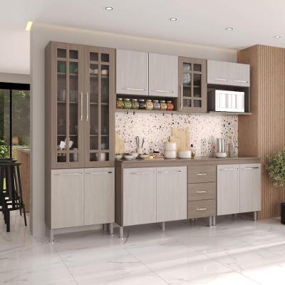 Armário de Cozinha Modulada Completa Paris 13 Portas 3 Gavetas MDF-MDP 260CM Nogal-salinas Fidelita