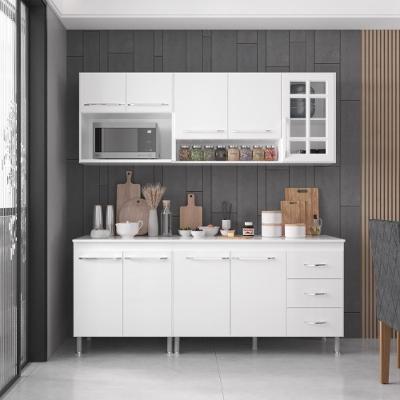 Armário de Cozinha Modulada Compacta Viena 9 Portas 3 Gavetas 190cm Branco Fidelita Móveis