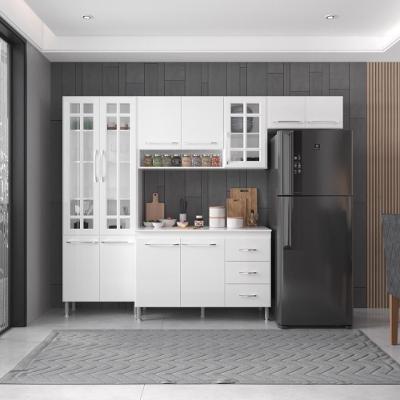 Armário de Cozinha Modulada Compacta Viena 11 Portas 3 Gavetas 260CM Branco Fidelita Móveis