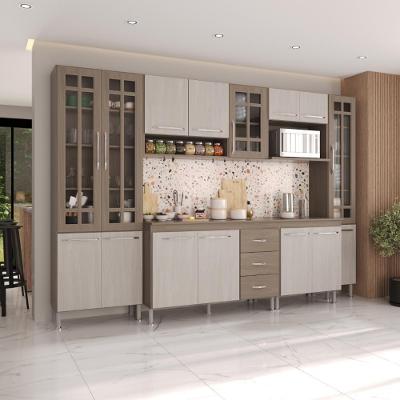 Armário de Cozinha Modulada Completa Paris 15 Portas 3 Gavetas MDF-MDP 295CM Nogal-salinas Fidelita