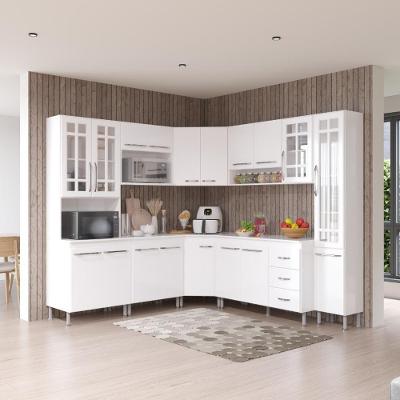 Armário de Cozinha Modulada Completa de Canto Viena 18 Portas 3 Gavetas MDF-MDP Branco Fidelita