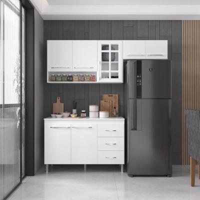 Armário de Cozinha Modulada Compacta Viena 7 Portas 3 Gavetas 190cm Branco Fidelita Móveis