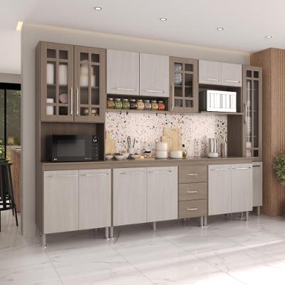 Armário de Cozinha Modulada Completa Paris 15 Portas 3 Gavetas MDF-MDP Nogal-Salinas Fidelita Móveis