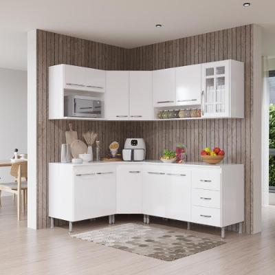 Armário de Cozinha Modulada Completa de Canto Viena 12 Portas 3 Gavetas MDF-MDP Branco Fidelita