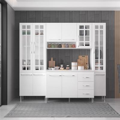 Armário de Cozinha Modulada Compacta Viena 11 Portas 3 Gavetas 225CM Branco Fidelita Móveis