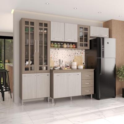 Armário de Cozinha Modulada Compacta Paris 11 Portas 3 Gavetas MDP 260CM Nogal Salinas Fidelita